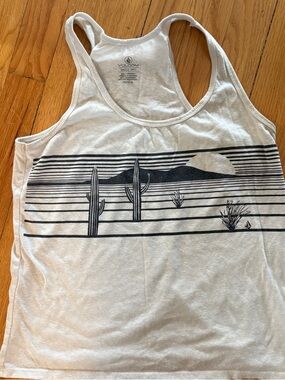 Volcom White Striped Racerback Tank Top